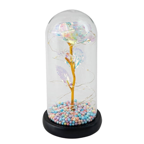 ZPAQI Enchanted Eternal Rose Flower Dome Glass LED Night Light Lovers Valentine's Day Mother's Day Birthday Gift Decoration