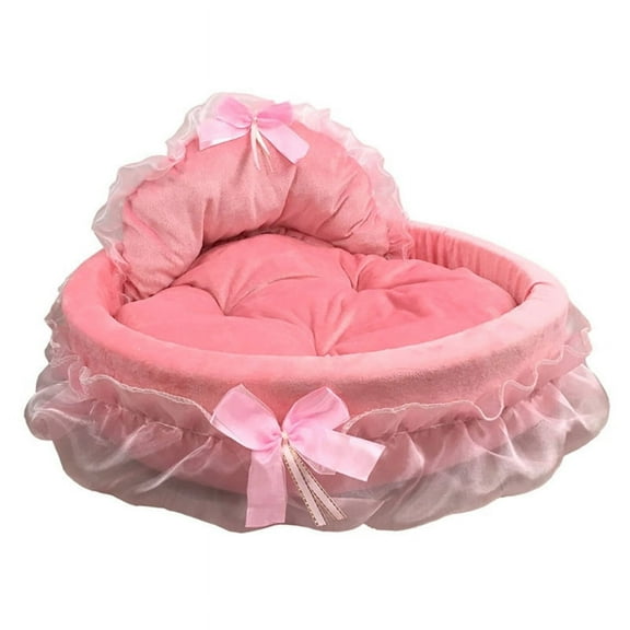 ZPAQI Fancy Bows Lace Dog Bed Soft and Comfortable Princess Sofa for Your Pets