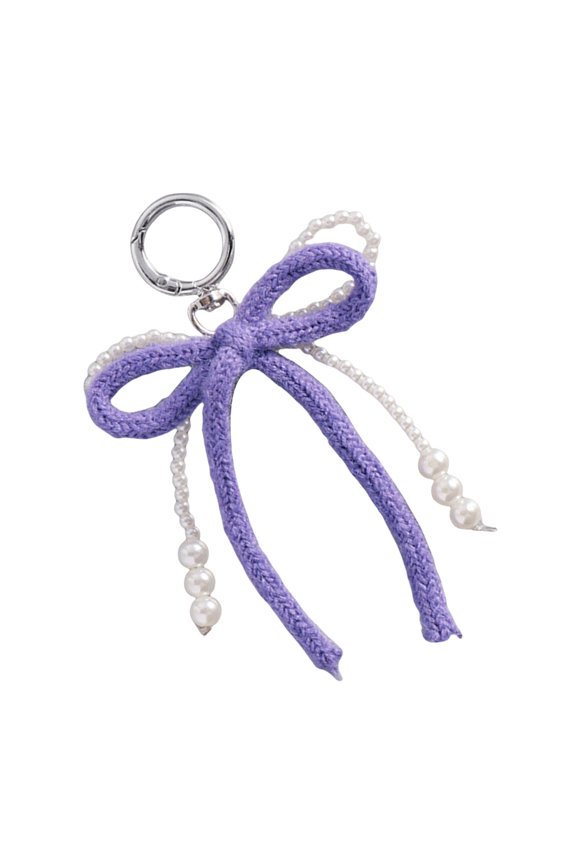 Fashionable Key Charm Woolen Yarn Faux Pearls Bowknot Pendant Keyring Accessory