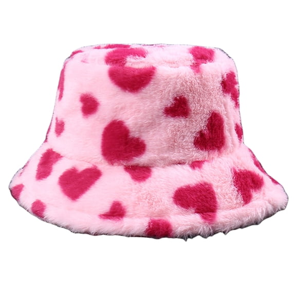 ZPAQI Fisherman Hat Winter Warm Plush Caps Love Pattern Bucket Hat for Daily Use