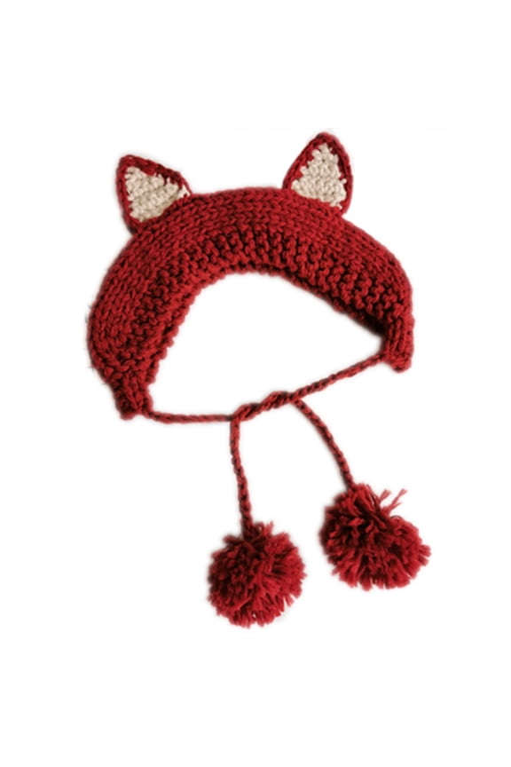 Fox Hat for Cat Beanies Knitted Winter Kitty Hat Solid Hip-Hop Skullies Hat Cap
