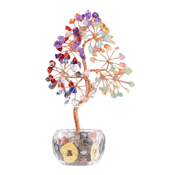ZPAQI Gemstones Crystal Potted Tree to Attract Wealth Home Fortune Decorations