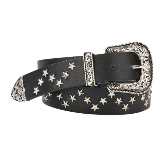 ZPAQI Girl Metal Star Rivet Waist Belt Western PU Belt for Dress Jeans Adjustable