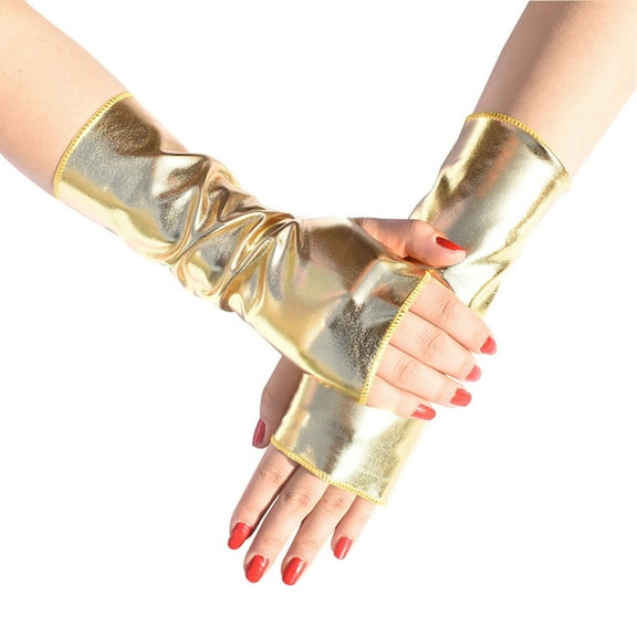 ZPAQI Gothic Fingerless Dress Up Gloves Gloss Leather Short Gloves for