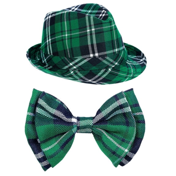 ZPAQI Green Plaids Bowtie Painter Hat Plaids for St. Patricks Day Gifts Party