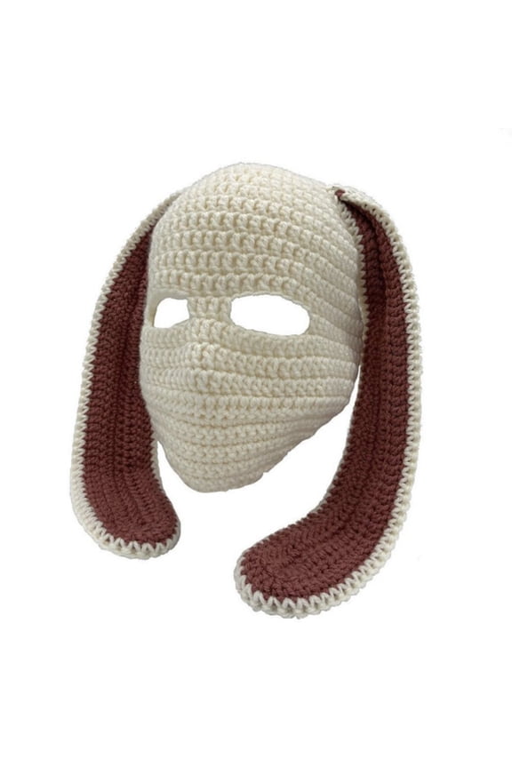 Handmade Rabbit Ear Hat Knit Balaclava Cap Beanie Hat Teens Girl Face Mask Cap