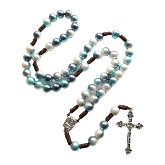 ZPAQI Handmade String Catholic Rosary Necklace Round Beads Religious Holy Mary Jesus Cross Pendant Necklaces for Men Women Jewelry Charm Gift
