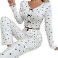 thumbnail image 1 of ZPAQI Heart Pattern V Neck Long Sleeve Sleepwear Set Ruffled Edge Pajamas Loungewear, 1 of 14