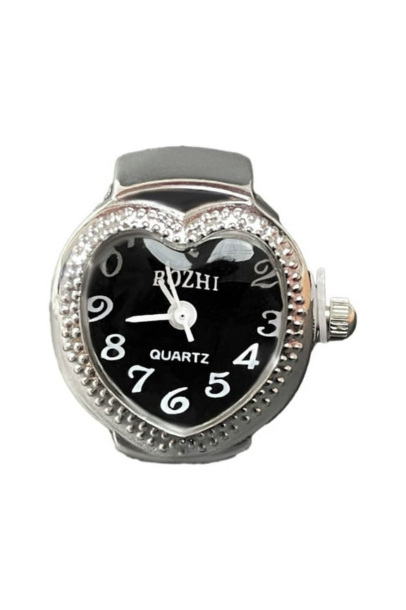 Heart Shape Vintage Punk Elastic Stretchy Quartz Watch Rings for Women Men Gift