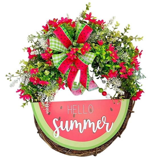 ZPAQI Hello Summer Watermelon Wreath Artificial Fruit Hanging Garland Ornament