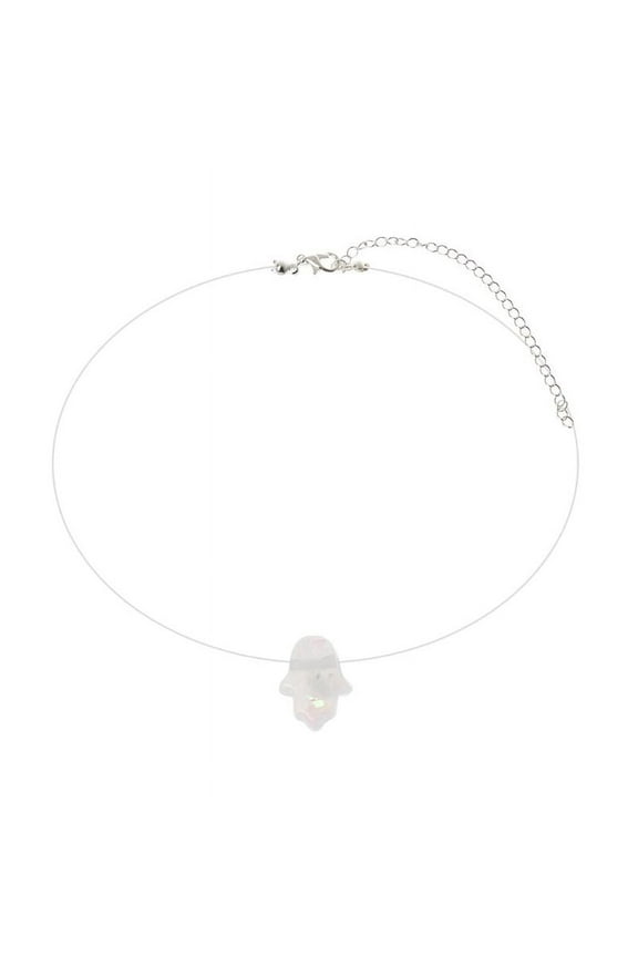 Invisible Hamsa Hand Opals Pendant Necklace Fishing Line Choker Clavicle Chain