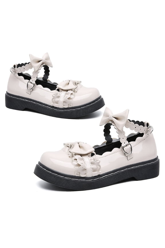 Japanese Sweet Lolita Faux Leather Shoes Student Uniform Cute Bowknot Round Toe Buckle Strap Kawaii Cosplay Maid Strappy Oxford Shoes