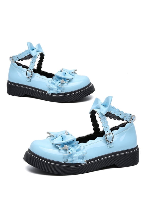 Japanese Sweet Lolita Faux Leather Shoes Student Uniform Cute Bowknot Round Toe Buckle Strap Kawaii Cosplay Maid Strappy Oxford Shoes