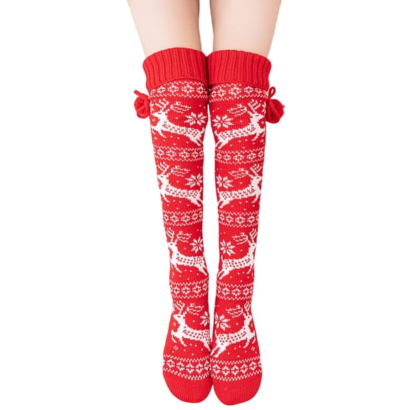 ZPAQI Knitted Over Knee Socks for Women Christmas Long Thigh Stockings with Cute Bows