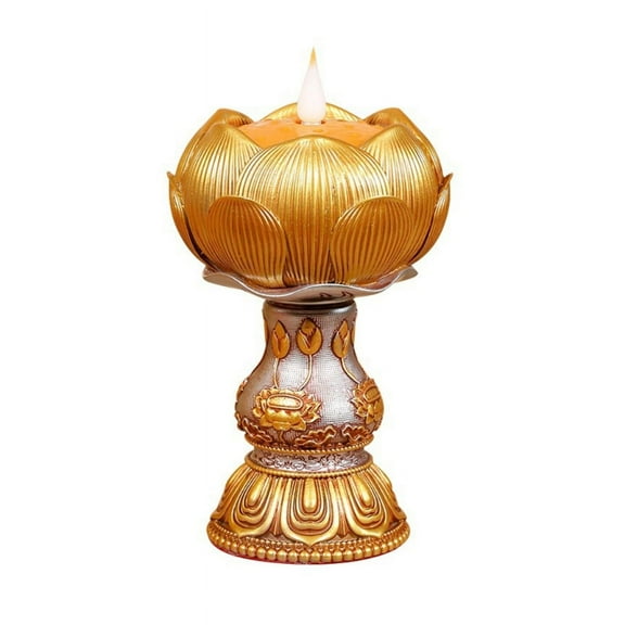 ZPAQI LED Resin Lamp Simulated Flame for Buddhist Table Centerpiece Tibetan Temple