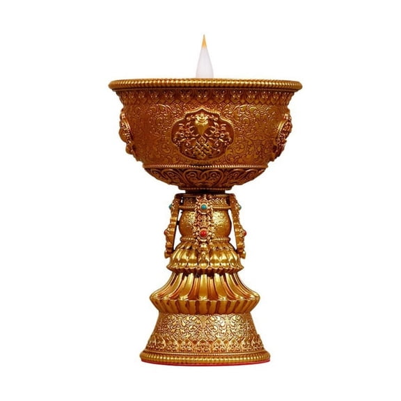 ZPAQI LED Resin Lamp Simulated Flame for Buddhist Table Centerpiece Tibetan Temple