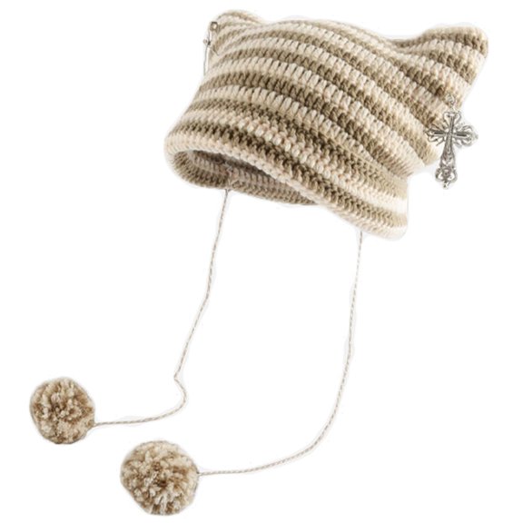 ZPAQI Little Devil Hat Striped Knit Hat Devil Horn Hat Earflap Beanie Cat Ear Beanie