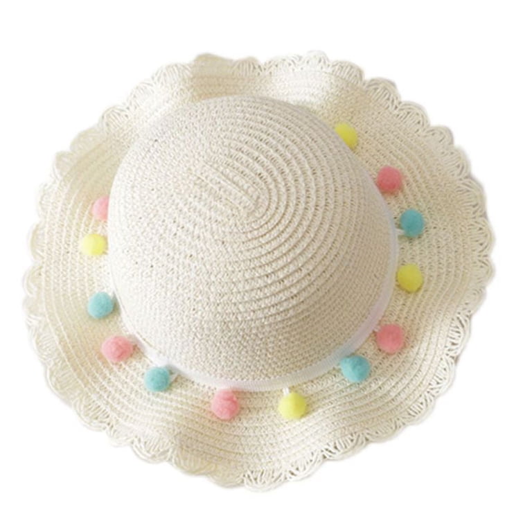 ZPAQI Little Girls Sun Straw Hat Large Wide Brim Pompom Sun  display picture 3