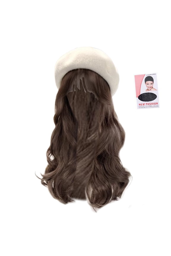 Long Wavy Hair Wigs Hat Beret Caps Adjustable Synthetic Fiber Hair Headgear Hat