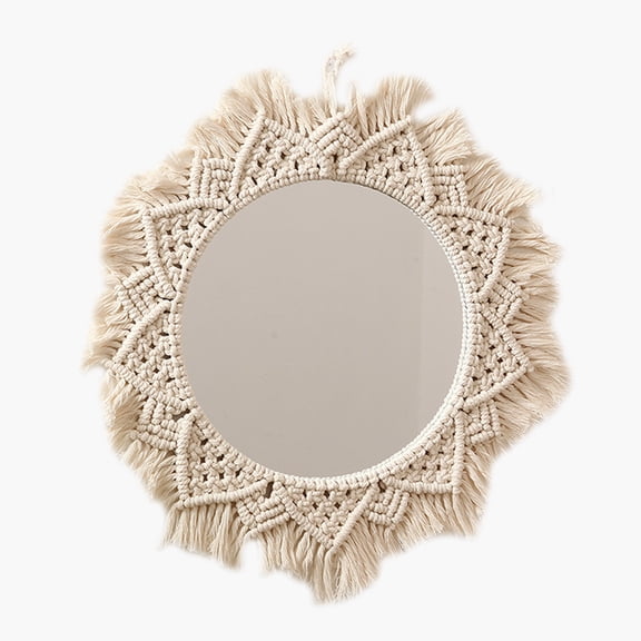 ZPAQI Macrame Hanging Wall Mirror Nordic Bohemian Handmade Woven Cotton Rope Braided Fringe Tassel Makeup Mirror Tapestry