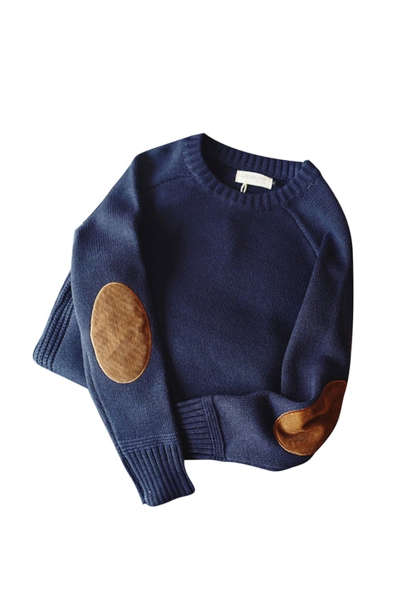 Men Winter Thick Chunky Knit Long Sleeve Sweater Vintage Elbow Patch Faux Wool Pullover Top Solid Casual Loose Jumper