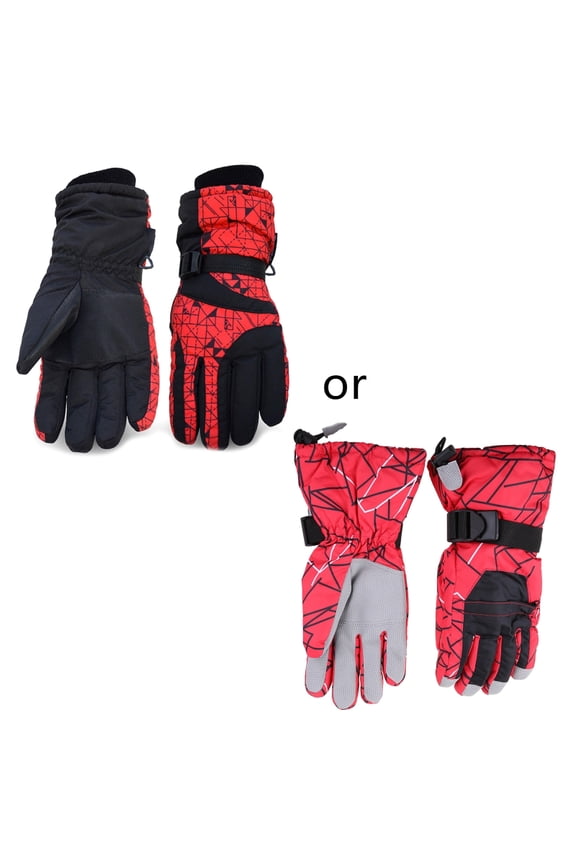 Men Women Winter Camo Stripes Print Snow Ski Gloves Waterproof Thermal Plush Lined Non-Slip Adjustable Snowboard Mittens