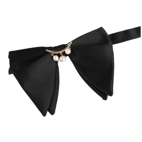 ZPAQI Men's Elegant Pearls Chain Black Oversized Bowtie Adjustable Pre Tied Bows Tie