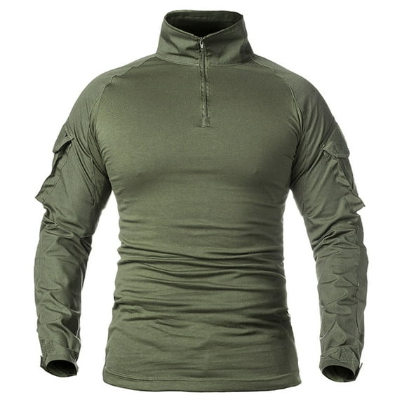 ZPAQI Mens Combat Long Sleeve for T Shirt Camo Slim 1/4 Zipper Hiking Sports Pullover