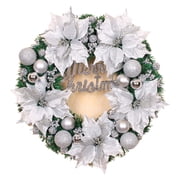ZPAQI Merry Christmas Fake Poinsettia Glitter Wreath with Letters Sign Shiny Metallic Artificial Flower Hanging Garland Front for Doll Holiday Party Decoration