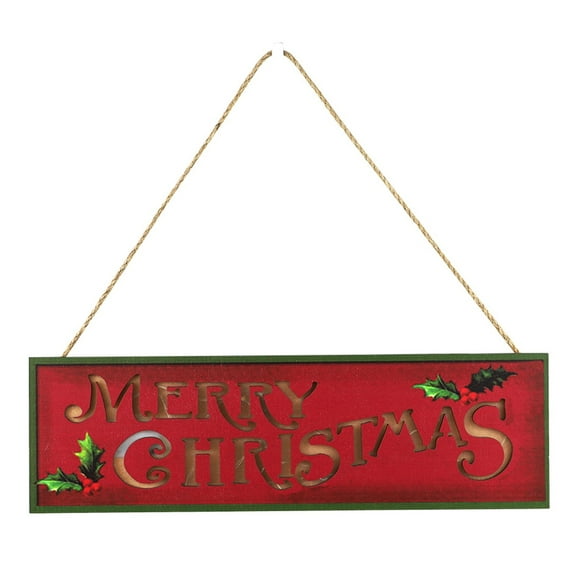 ZPAQI Merry Christmas Wooden Sign with LED Light Up Indoor Outdoor Hanging Plaque Door Hanger Farmhouse Xmas Wall Decoration