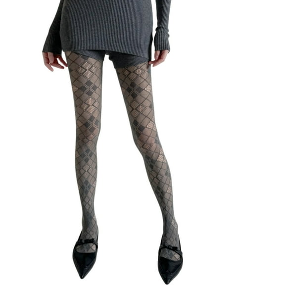 ZPAQI Mesh Stockings for Women Hollowed Floral Pattern Gray Fishnet Tights Pantyhose