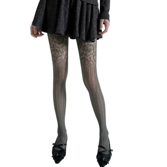 ZPAQI Mesh Stockings for Women Hollowed Floral Pattern Gray Fishnet Tights Pantyhose