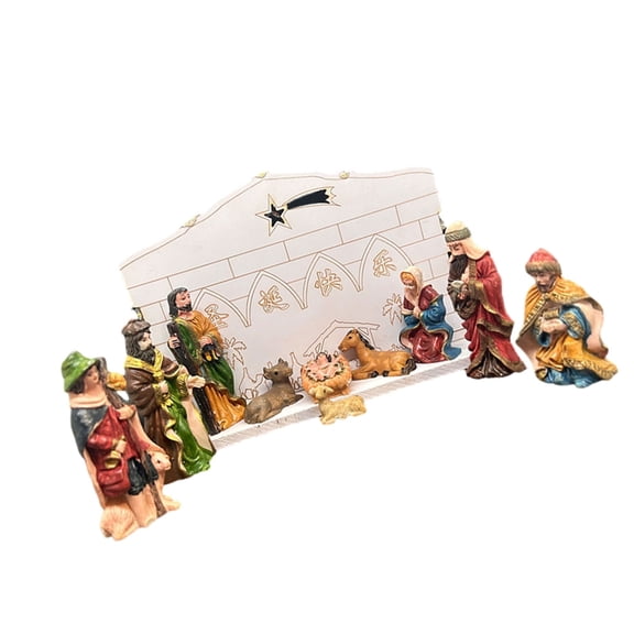 ZPAQI Mini Christmas Nativity Set Nativity Scene LED Light Miniature Manger Figures