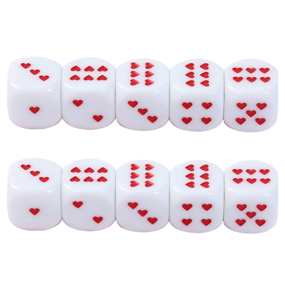 ZPAQI Pack of 10 White 25mm Acrylic Dices Cubes with Loves Heart Dots for Party Use