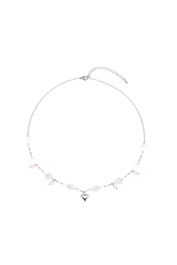 Pink Crystal Heart Necklace Clavicle Chain Simple Necklace Statement Jewelry