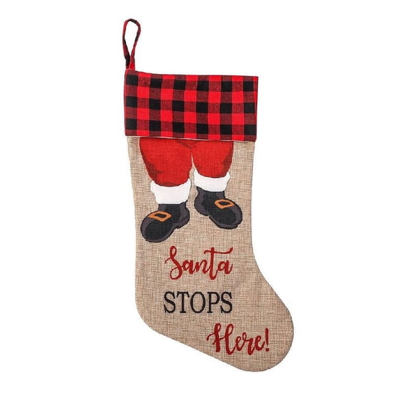 ZPAQI Plaid Printing Santa Chimney Christmas Stockings Large Xmas Element Print Stocking for Family Country Rustic Personalized Holiday Indoor Large Stocking Christmas Decorations