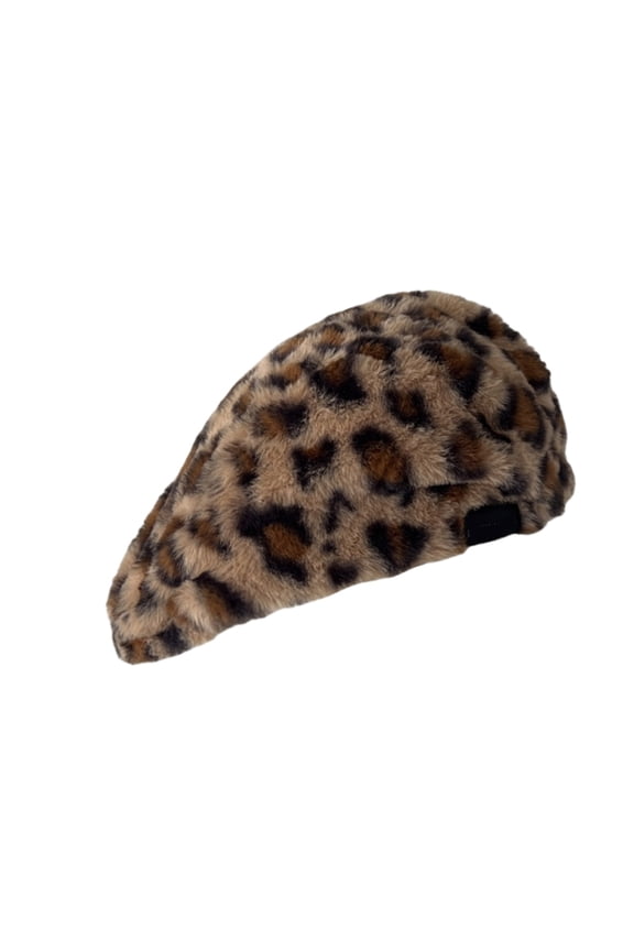 Plush Cabbie Hat Girl Leopard Pattern Winter Caps Women Spring Warm Beret Hat
