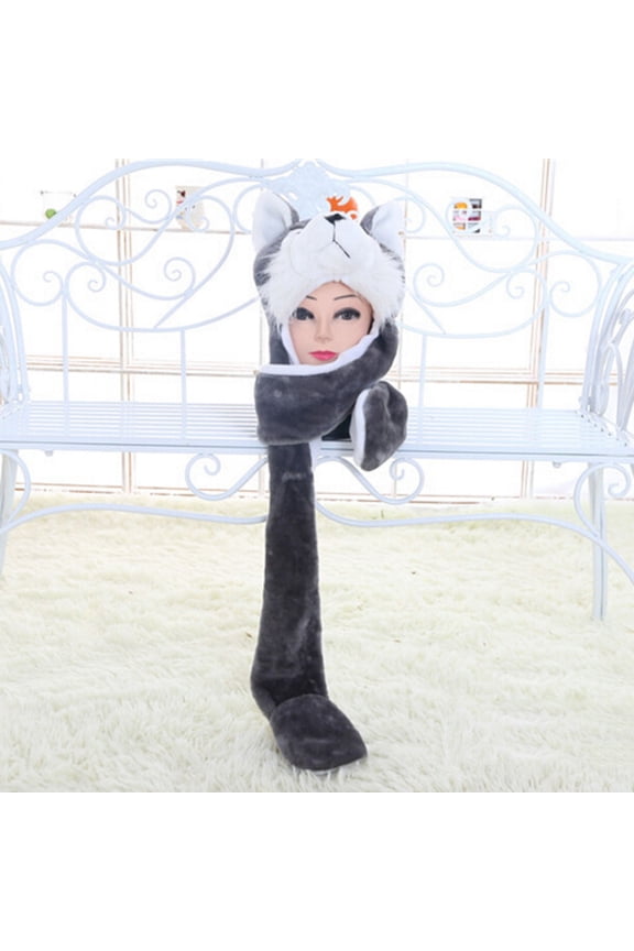 Plush Hat Novelty Cap Animal costume Beanie With Long Paws-Wolf