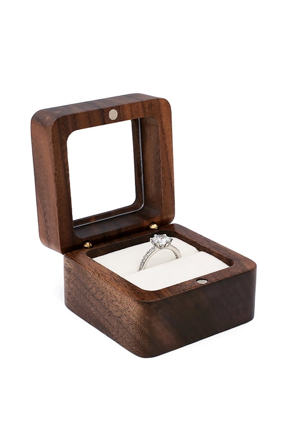 Portable Retro Wood Ring Box Jewelry Organizer Earrings Flip Jewelry Wooden Box