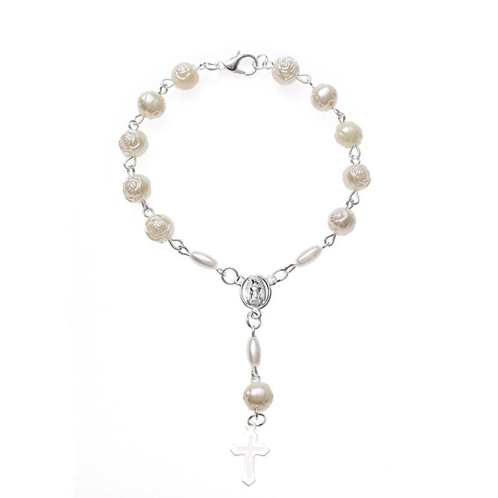 ZPAQI Religious Bracelet White Rose Imitation Rosary Children Baby