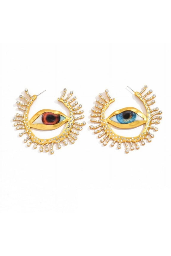 Retro Alien Pupil Ear Loop Blue Eye Metal Earring Asymmetrical Eardrop Pendant For Valentine's Day gifts