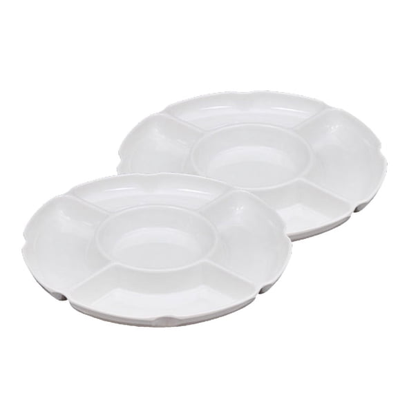 ZPAQI Round Snack Serving Tray White Set of 2 Rustic Ceramic Food Storage Plate