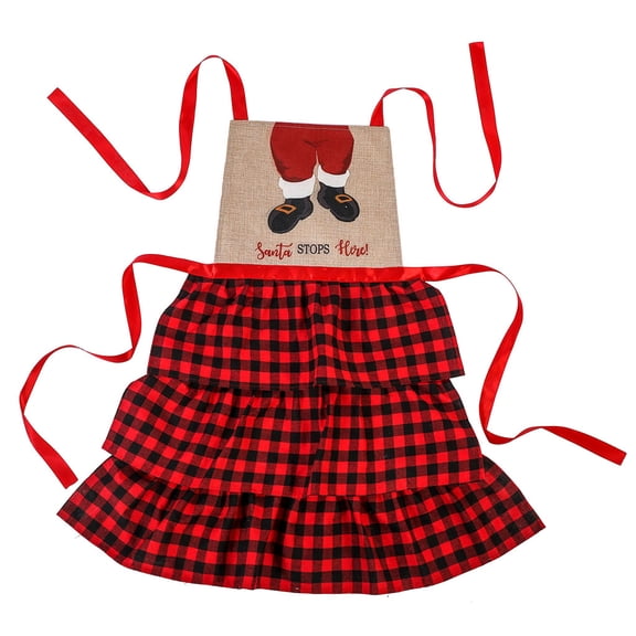 ZPAQI Santa Chimney Christmas Plaid Apron Adjustable Xmas Apron with Pocket Extra-Long Ties Men and Women Kitchen Apron for Cooking Baking Crafting Gardening BBQ