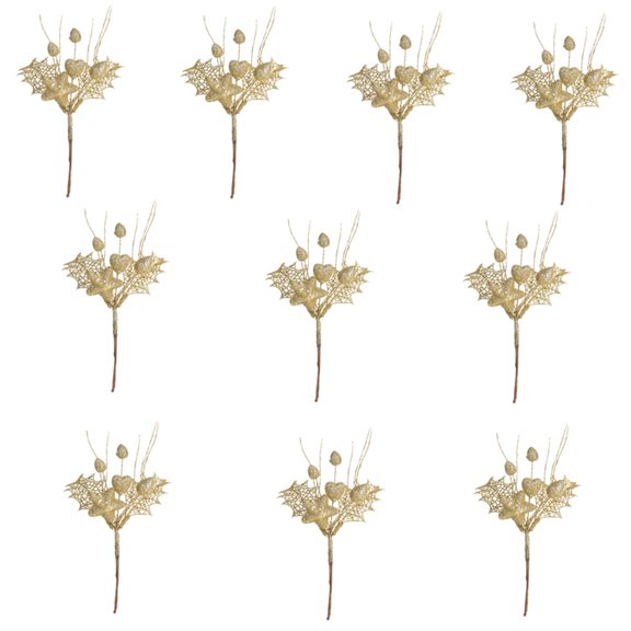 ZPAQI Set of 10 Gold Bead Christmas Branch Decorative Picks for Party and Wedding