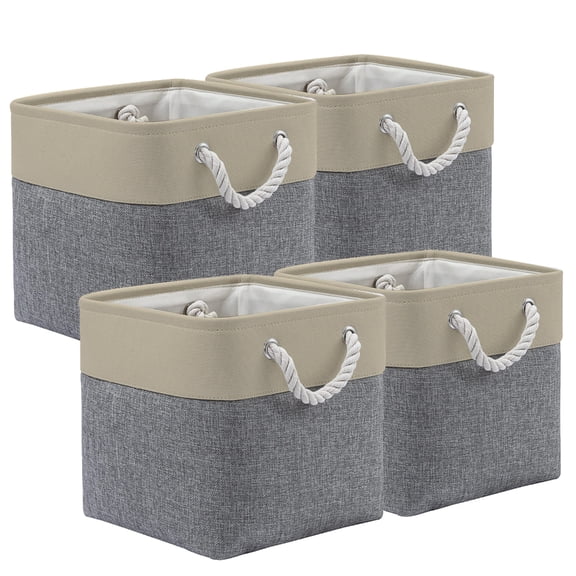 ZPAQI Set of 4 Fabric Cube Storage Bins with Rope Handles Toy and Clothing Container
