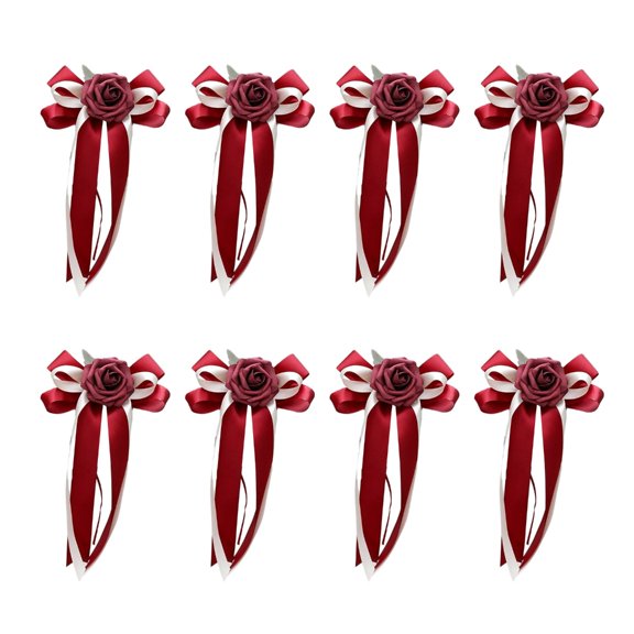 ZPAQI Set of 8 Elegant Floral Bowknots for Wedding Car Decors Glasses and Door Handle