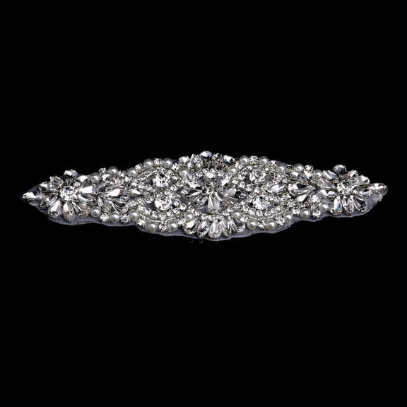 ZPAQI Sew / Iron On Silver Bling Beaded Rhinestone Trim Applique Bridal Dress Motif