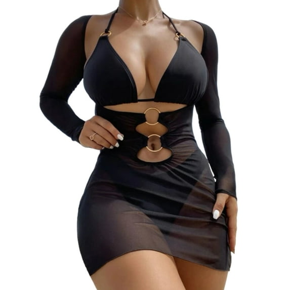 ZPAQI Solid Color Bathing Suit Halters Thong Swimwears 3 Pieces Swimsuit for Women
