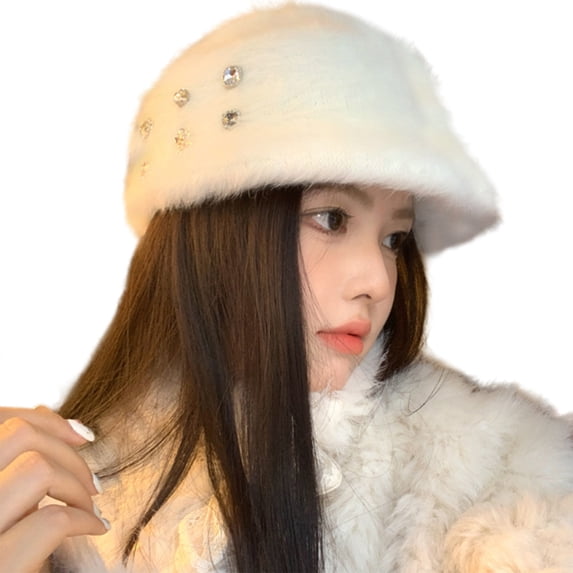 ZPAQI Sophisticated Heart Hat Rhinestones Decorated Hat Rabbit Furs Hat Stylish Hat