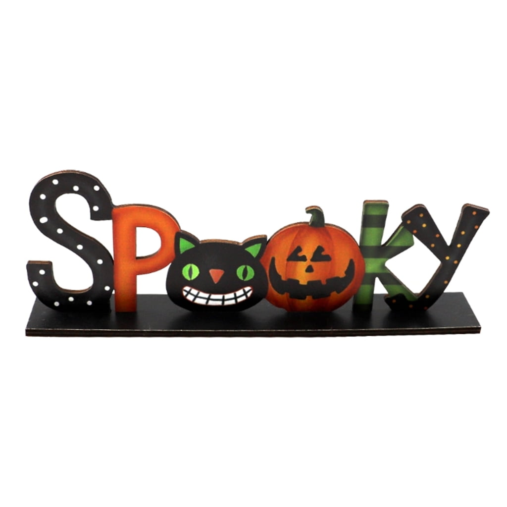 ZPAQI Spooky Letters Wooden Sign Halloween Table Decor Pumpkin for Cat Desktop Ornamen